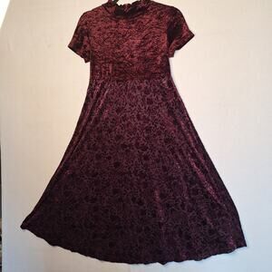 VTG Storybook Heirlooms Velvet Burnout Dress Girls 16 Burgundy Formal USA Made